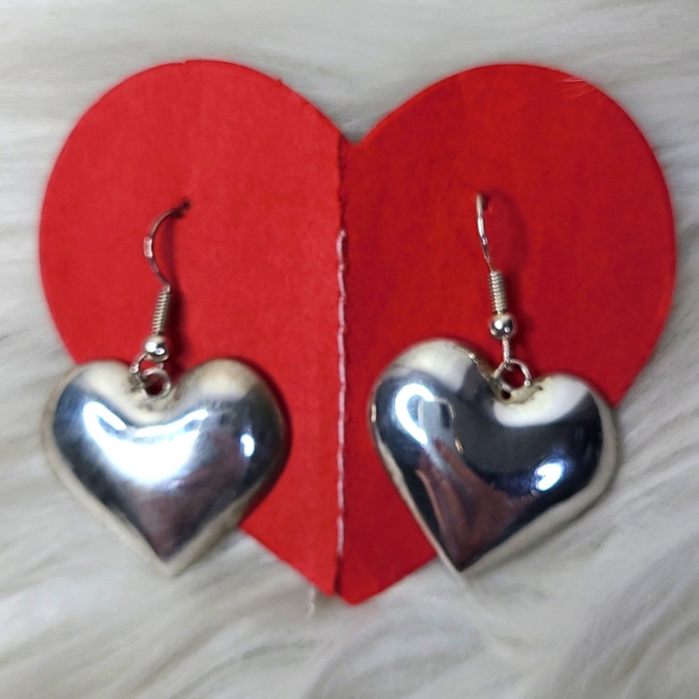 Heart Dangle Earrings Sterling Silver Handmade Jewelry Gift Unique Valentine's